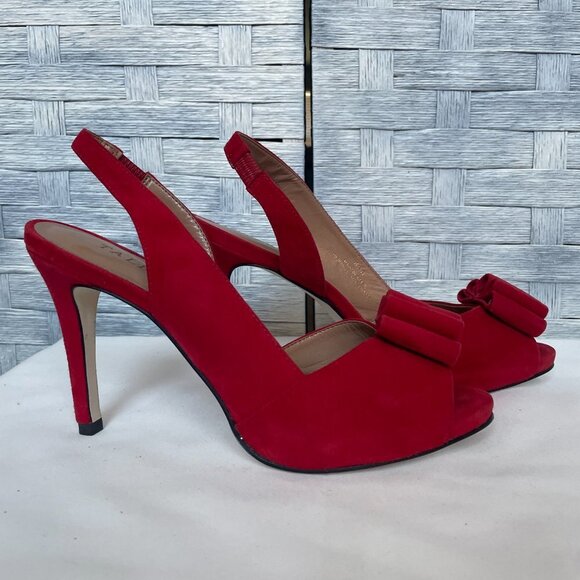 Talbots Red Suede Slingback Peep Toe Heels Women Size 6.5B - Picture 4 of 8